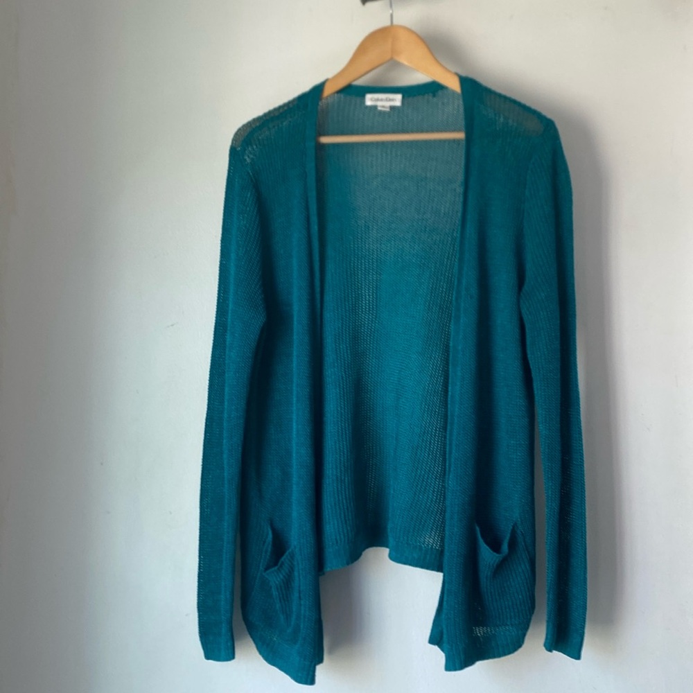 Calvin Klein M Linen Blend Knit Cardigan